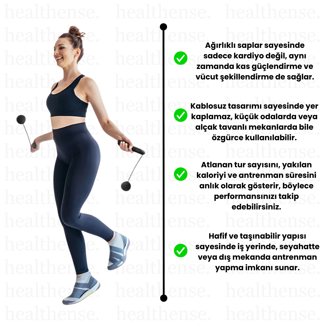 Healthense™ - Akıllı Sayacıyla Ağırlıklı İpsiz Atlama İpi